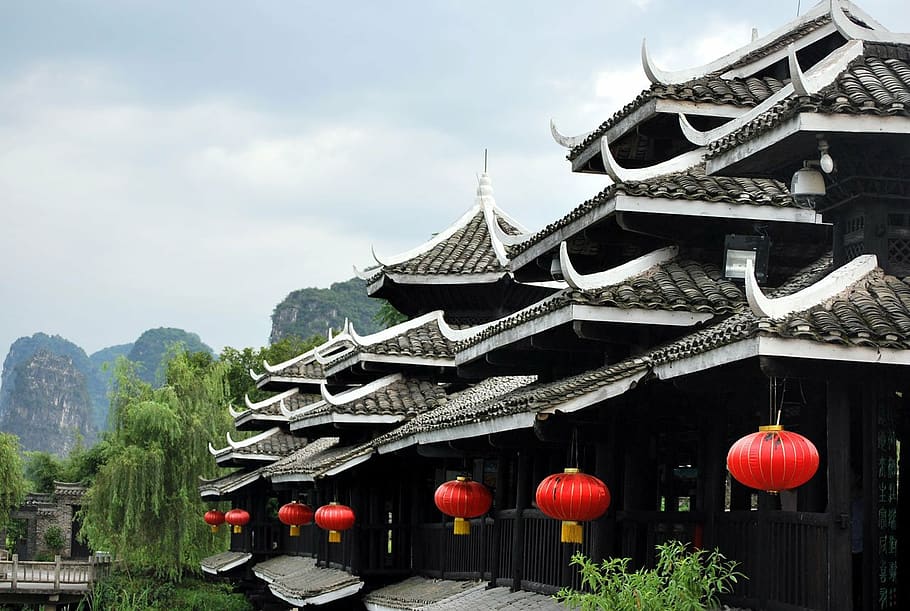 building, chinese, architecture, style, red, lanterns, built structure HD wallpaper