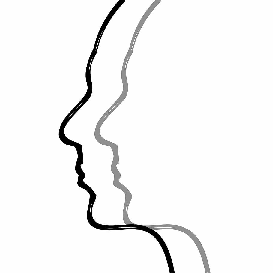 black and gray side view face sketch, head, brain, thoughts, human body