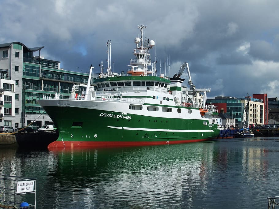 white and green cruiser ship, galway, celtic explorer, cargo HD wallpaper