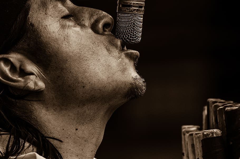 man's face, life, beauty, scene, sing, speak, voice, record HD wallpaper