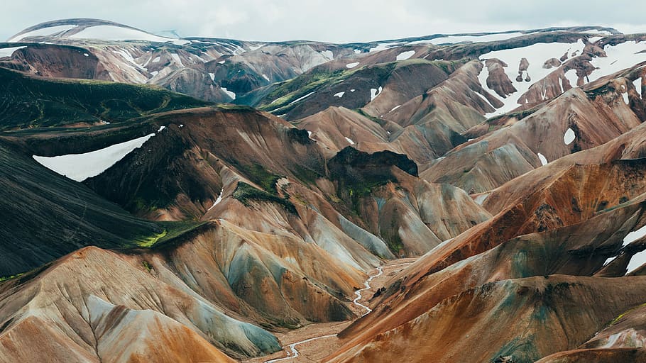 brown mountain range, top view of brown mountain, mountain ridge HD wallpaper