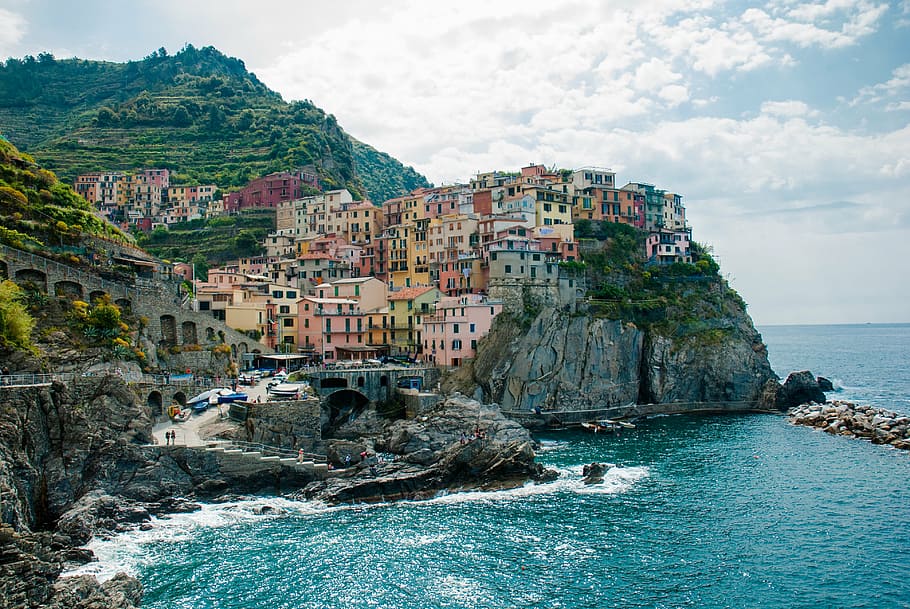 Cinque Terre, the sun, holidays, clouds, sky, landscape, summer HD wallpaper