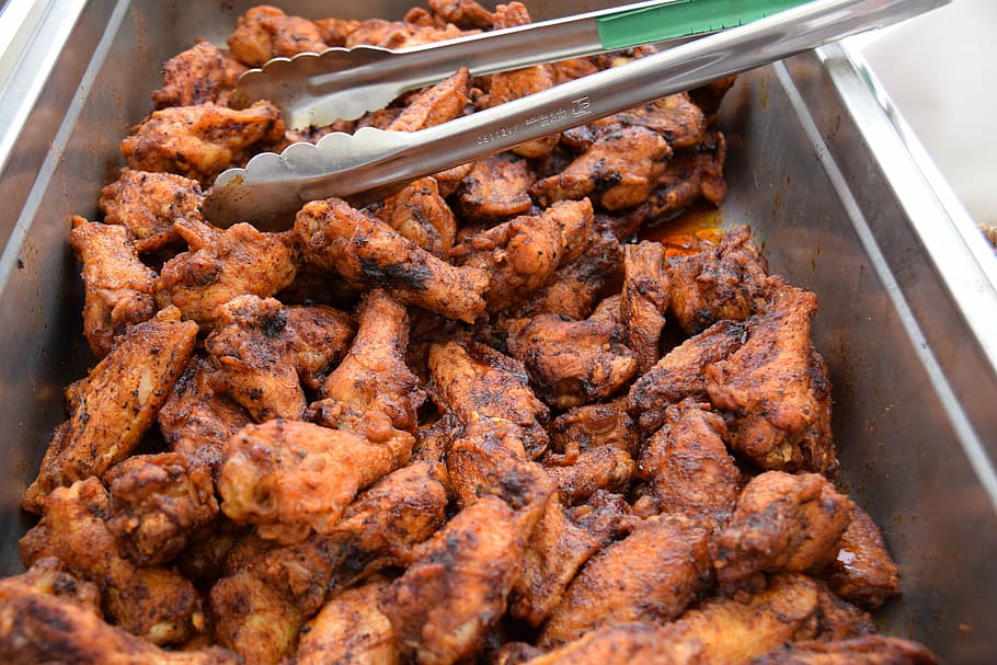 garlic fried chicken close-up photo, wings, bbq, food, meat HD wallpaper