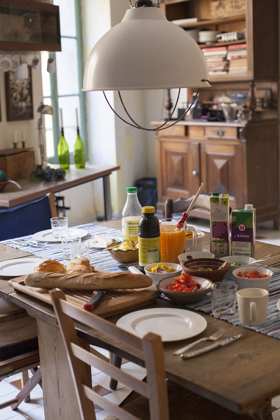 breakfast, morning, table settings, bread, mat, ducat, coffee break, HD wallpaper