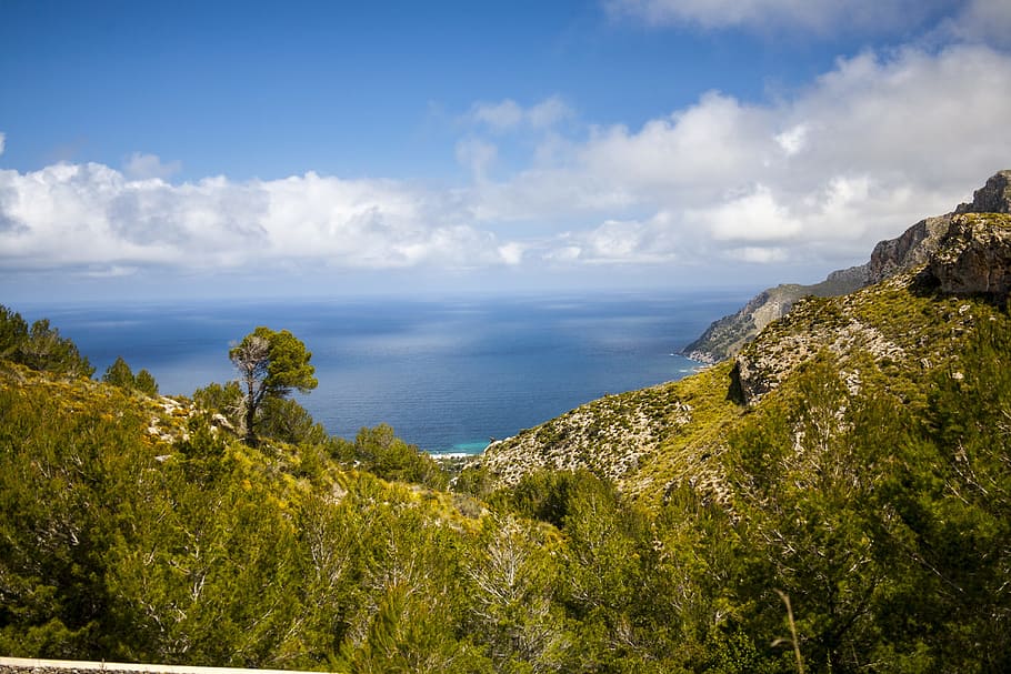 Mountains, Clouds, Sea, Water, sky, nature, blue, view, distant view HD wallpaper