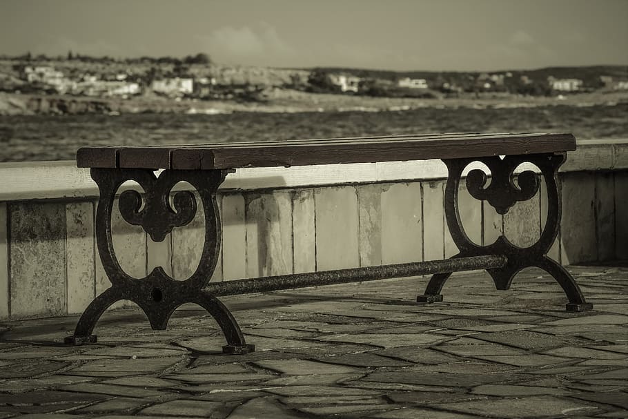 bench, vintage, monochrome, retro, wooden, metallic, design HD wallpaper