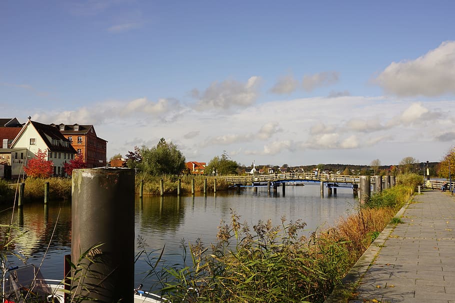waters, in the, nature, river, reflection, sky, wolgast, architecture HD wallpaper