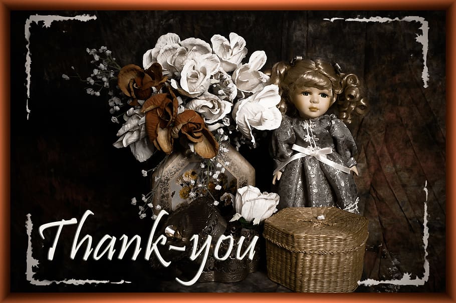thank you, greeting, doll, composition, representation, human representation HD wallpaper