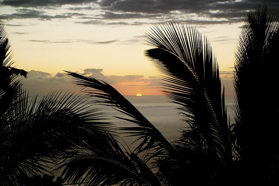 reunion island, sunset, cloud, evening, inflamed, ocean, sea HD wallpaper