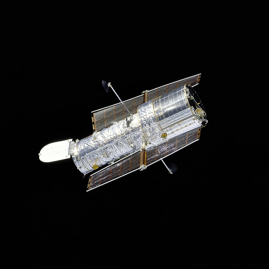 gray satellite on space, dark, black, science, artificial, black background HD wallpaper