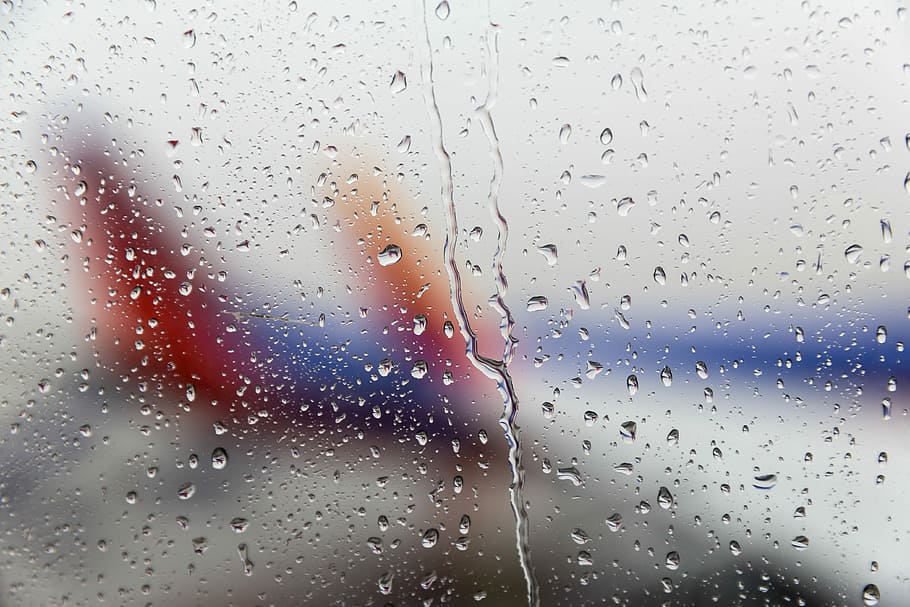 windowpane with water dew, rain drop, droplet, plane, airplane HD wallpaper