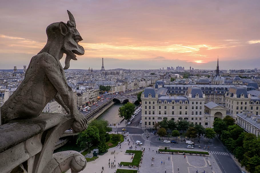 architecture, art, building, city, cityscape, dawn, dusk, gargoyle HD wallpaper
