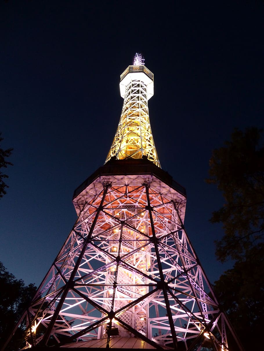 prague eiffel tower, petřín hill, low angle view, sky, built structure HD wallpaper