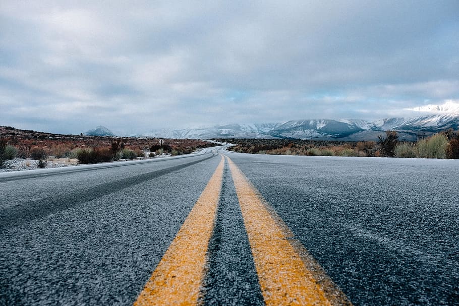 Roadway into the Mountain landscape, clouds, outdoors, public domain HD wallpaper