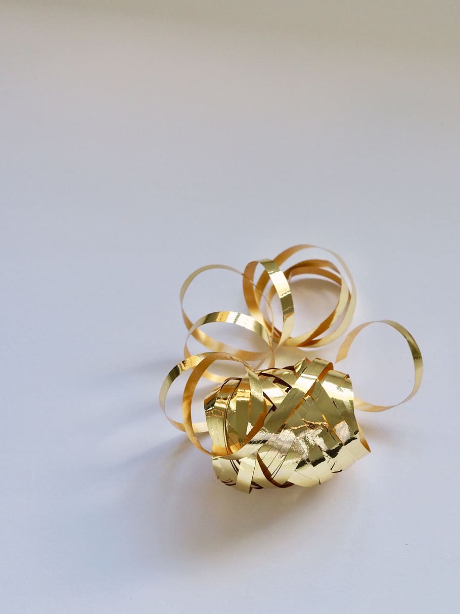 gold ribbon, gift, shining, decoration, christmas, holiday HD wallpaper