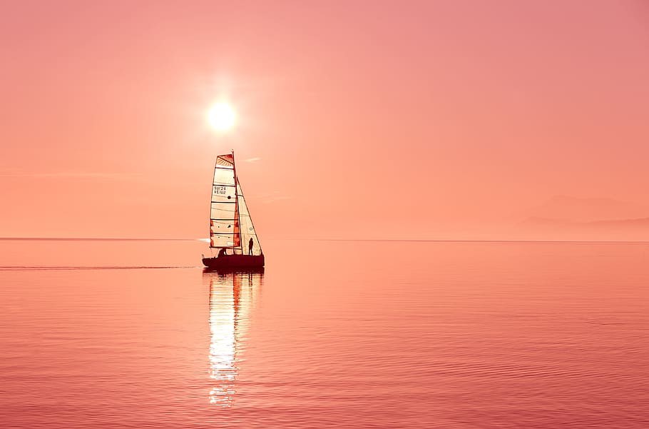 sailboat on the middle of water, sailbot, sailing, sunset, dusk HD wallpaper