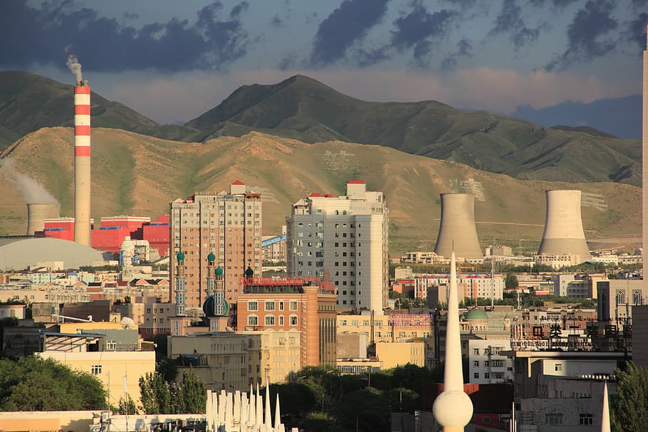 city, building, cloud, mountain, urumqi, factory, architecture HD wallpaper