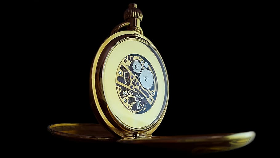 round gold-colored pocket watch, time, clock, time of, hours HD wallpaper