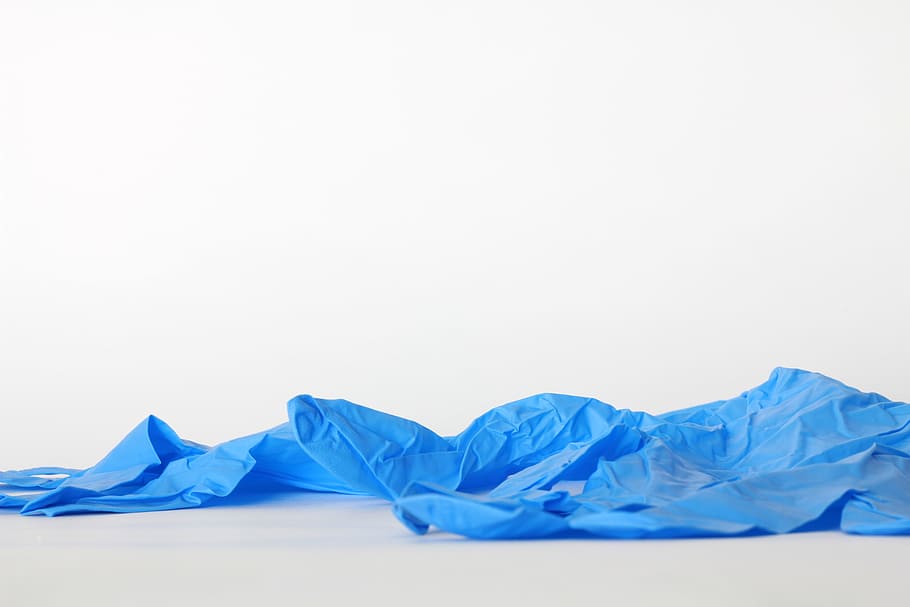 Gloves, Rubber, blue, no People, crumpled, garbage, white, copy space HD wallpaper