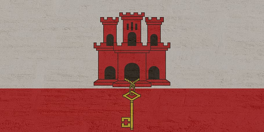 gibraltar, flag, red, architecture, built structure, wall - building feature