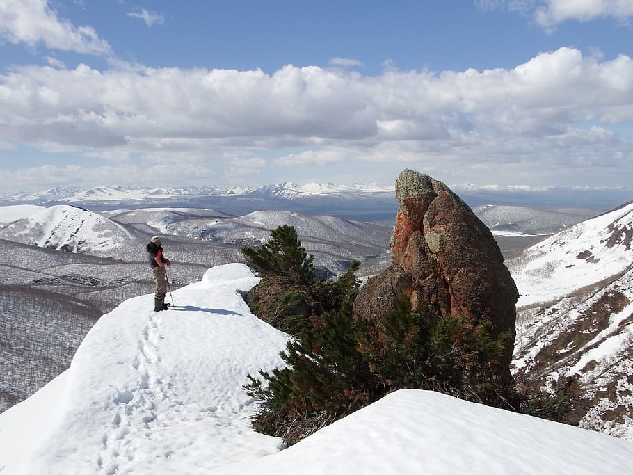 mountains, ridge, height, open space, rocks, plateau, winter HD wallpaper