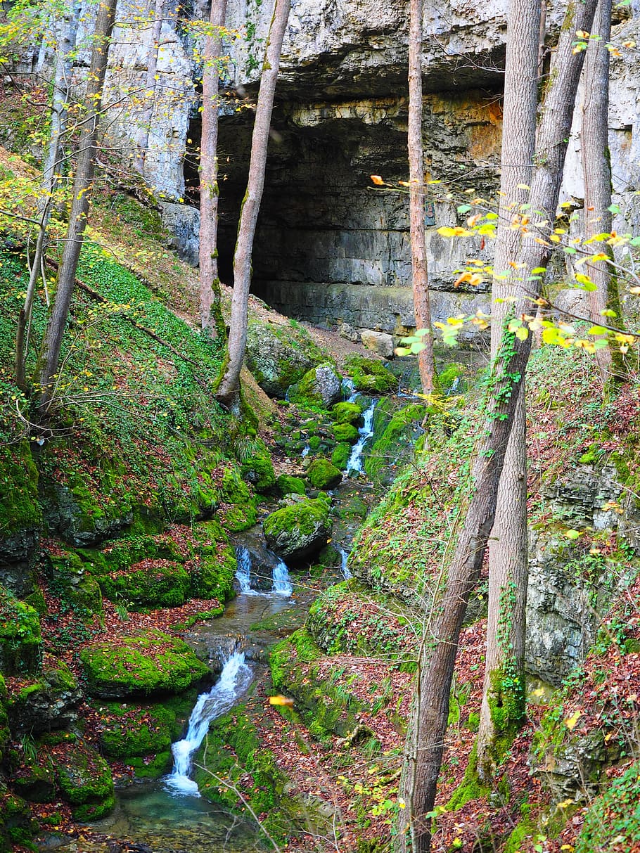 elsach, river, falkensteiner cave, baden württemberg, swabian alb, HD wallpaper