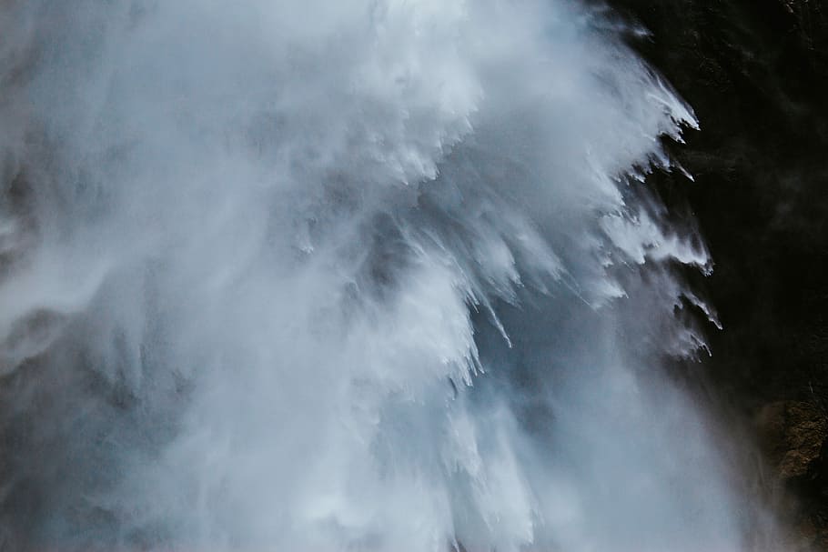 splash of water on brown mountain, water flows, spray, smoke HD wallpaper