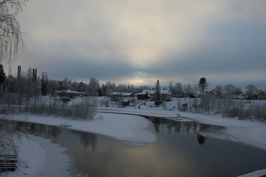 landscape, winter, water, river, frost, finnish, snow, snowy HD wallpaper