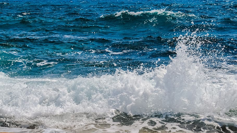 Wave, Smashing, Foam, Spray, Nature, blue, splash, white, wind HD wallpaper
