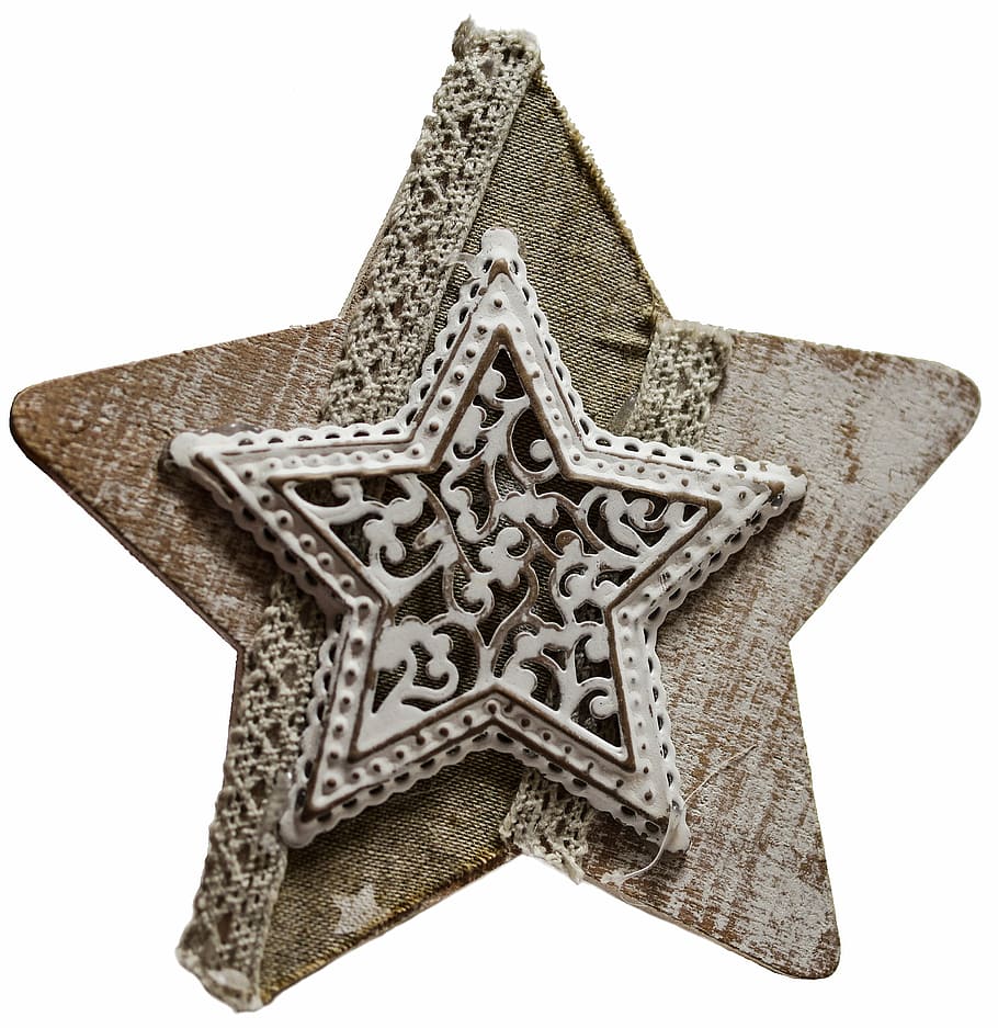 white and brown star wall decor, vintage, decoupage, wooden, lace, HD wallpaper