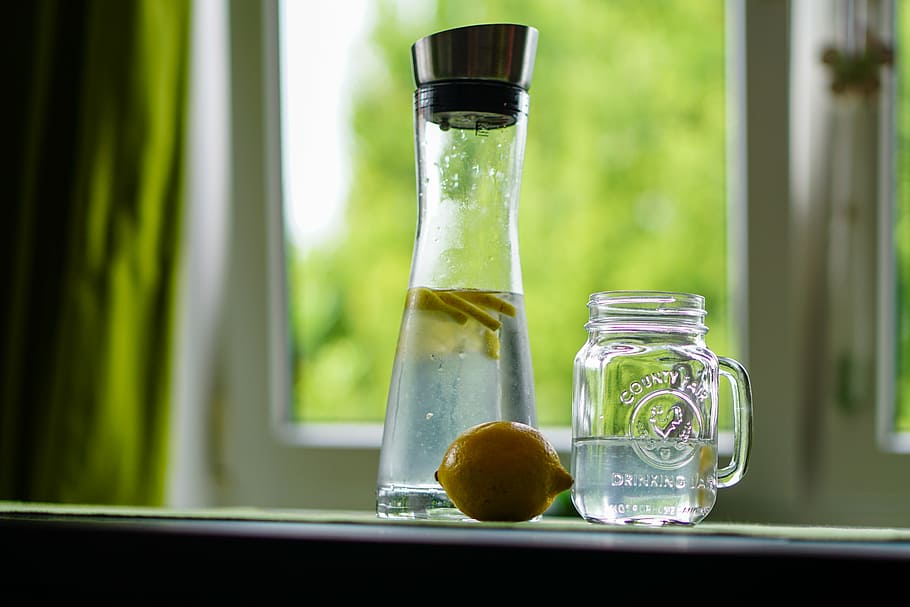 clear glass mason jar mug, lemon, water, refreshment, fruit juice HD wallpaper