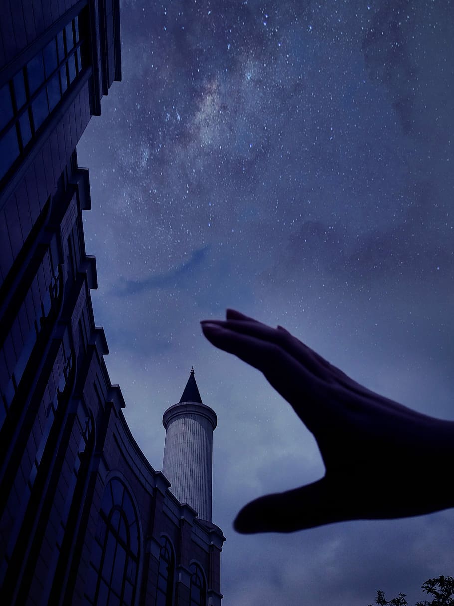 Campus, Starry Sky, Magic, Touch, late, hand, night, building exterior HD wallpaper