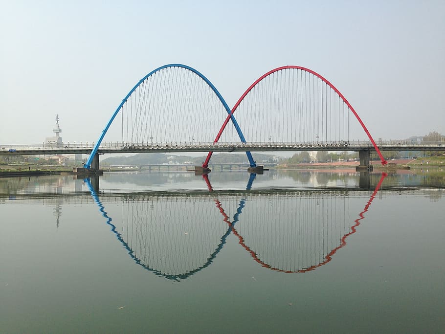 bridge, river, 대전, daejeon, south korea, water, reflection HD wallpaper