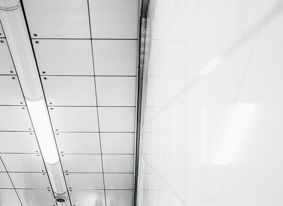 turned on fluorescent light, white ceiling with fluorescent lamps HD wallpaper