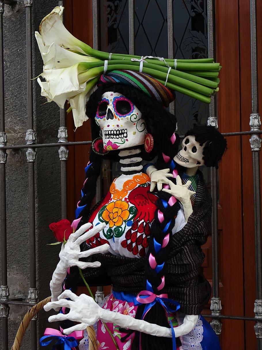multicolored skeleton decor, mexico, day of the dead, tradition