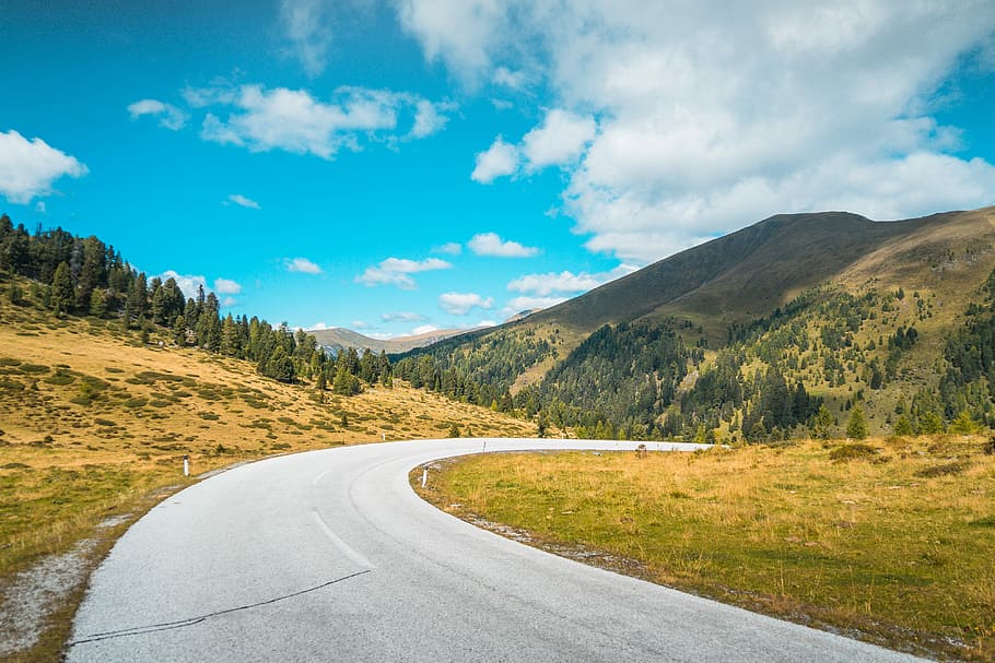 Empty Road in Austrian Mountains, drive, driving, forest, green, HD wallpaper