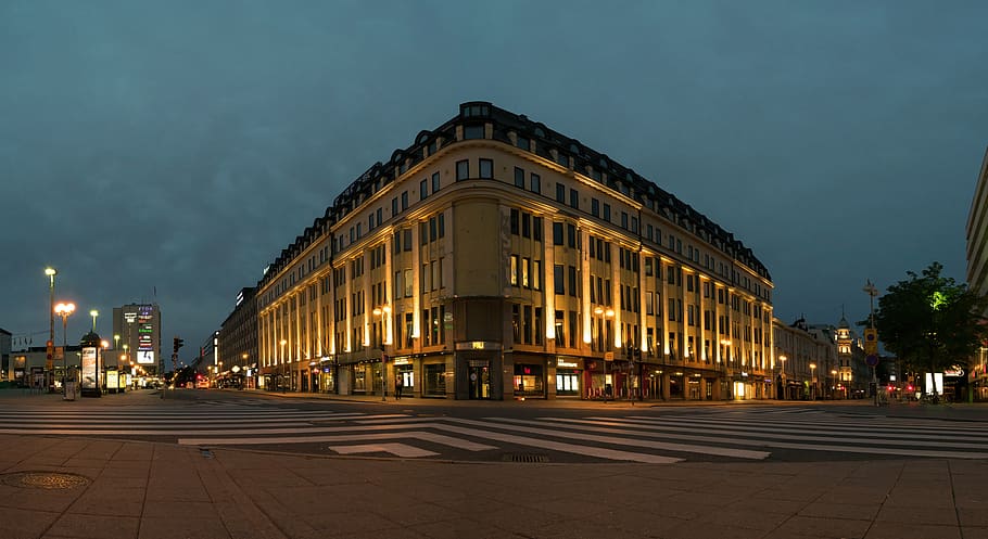 turku, market, åbo, the intersection of, building, night, pedestrian crossing, HD wallpaper