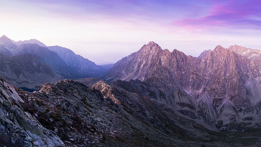 mountain, landscape, peak, summit, view, rocks, formation, fog HD wallpaper