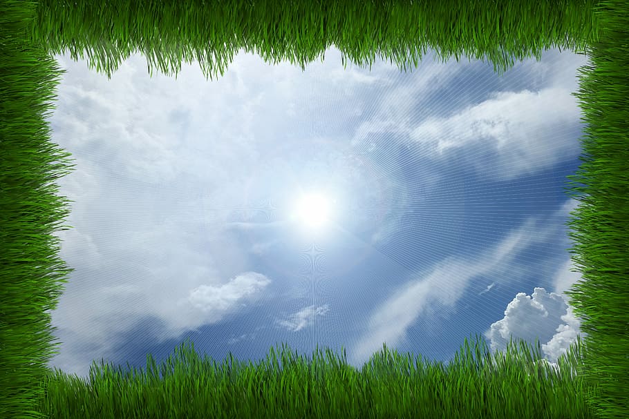 photo of sun surrounded with clouds, easter, rays, grass, nature HD wallpaper