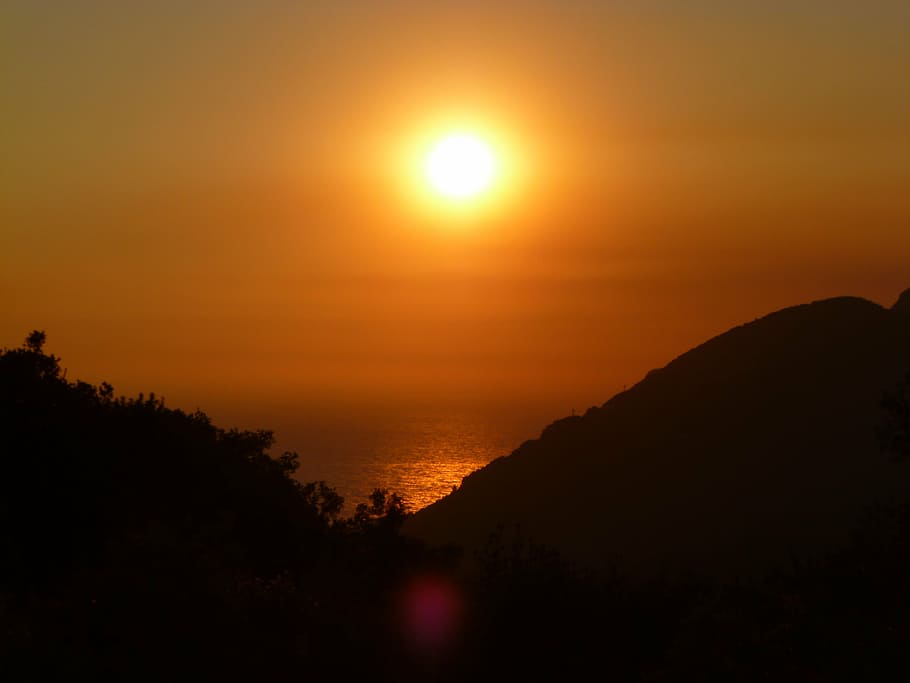 sunset, emperors throne, corfu, sky, silhouette, scenics - nature HD wallpaper