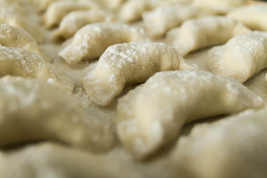 tilt photography of dumplings, raw, uncooked, flour, food, eat HD wallpaper