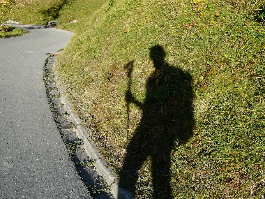 Hispanic, Human, Hiking, Wanderer, backpack, hiking poles, shadow play HD wallpaper