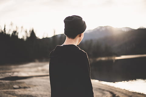 light, man, person, water, alone, beanie, boy, calm, lake, lonely HD wallpaper