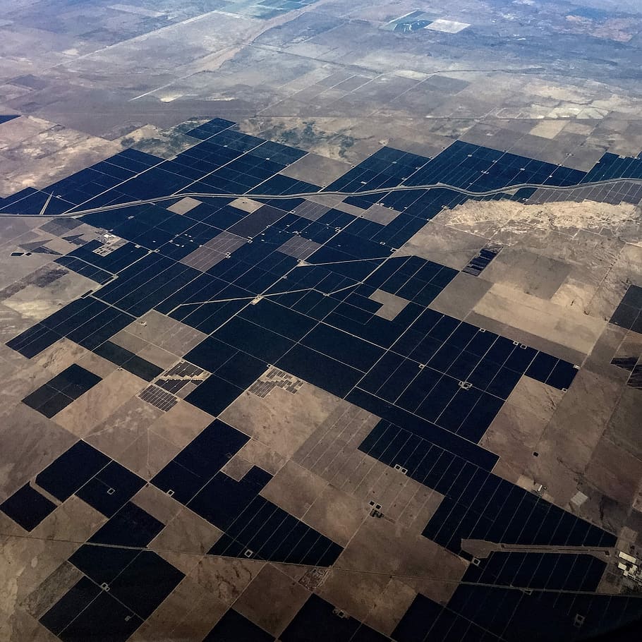 View from the top, aerial view of farm, environment, solar energy HD wallpaper