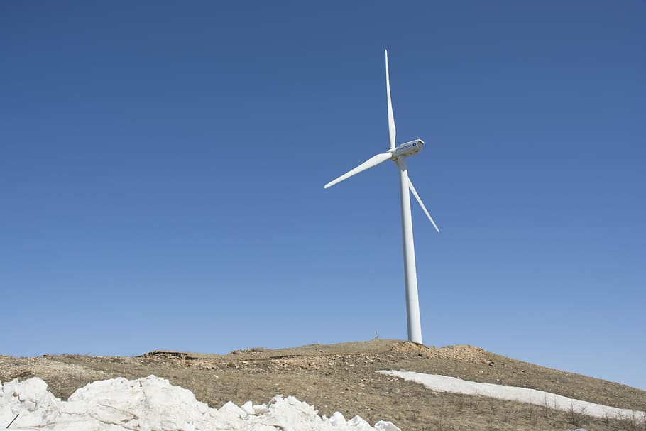 Windmill, Blue Sky, White Cloud, wind power, alternative energy HD wallpaper