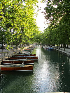 annecy, river, lake, nautical vessel, water, tree, transportation HD wallpaper