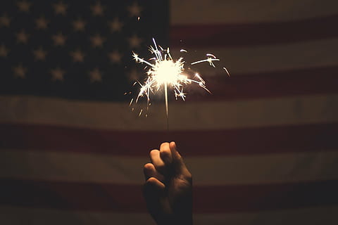 person holding sparkle, firecracker, american flag, july, fourth HD wallpaper