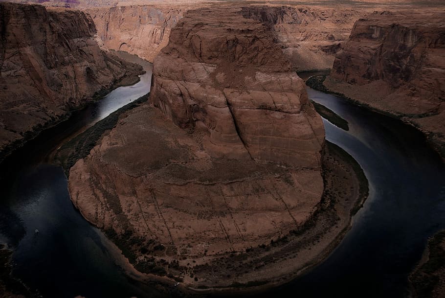 aerial view of Grand Canyon during day time, plateau beside river HD wallpaper