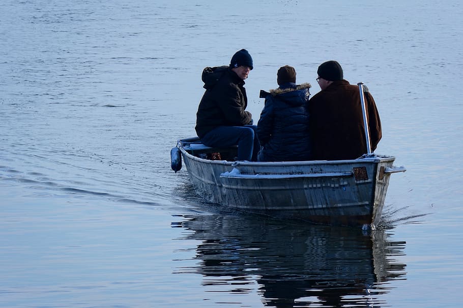 winter, wintry, lake, waters, boot, personal, transport, drive HD wallpaper