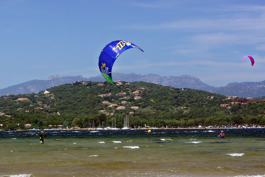 beach, kitesurf, wind, clouds, holiday, extreme sports, water HD wallpaper